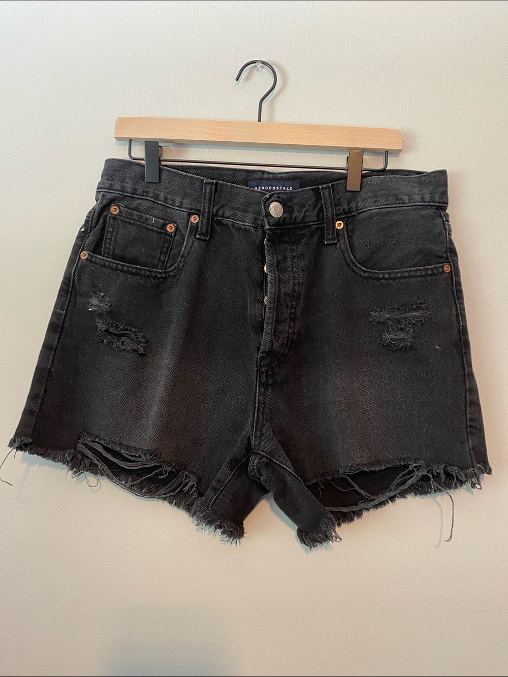 Aeropostale Black Distressed High-Rise Denim Shorts